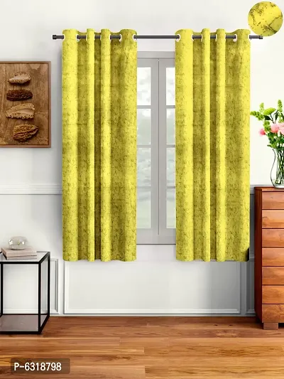 Designer Light Yellow Velvet Window Curtains - Pack Of 2