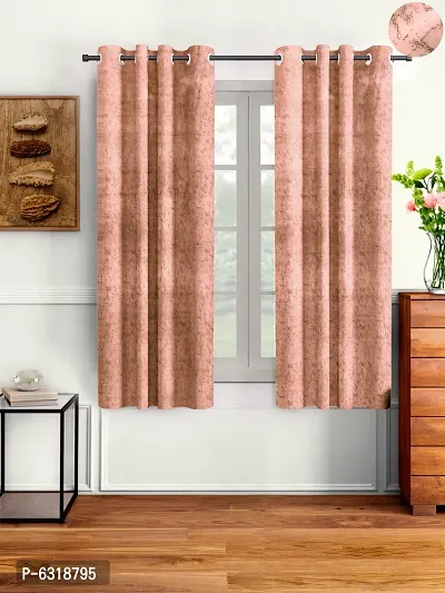 Designer Pink Velvet Window Curtains - Pack Of 2-thumb0