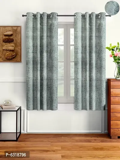 Designer Light Grey Velvet Window Curtains - Pack Of 2