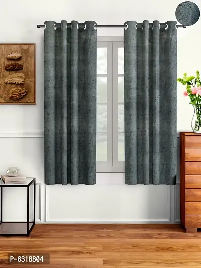 Designer Grey Velvet Window Curtains - Pack Of 2