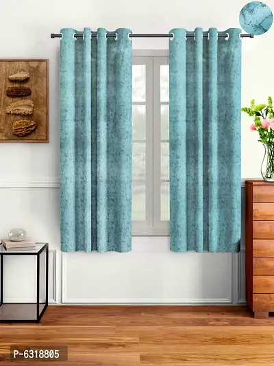 Designer Light Blue Velvet Window Curtains - Pack Of 2-thumb0