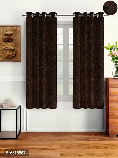 Designer Brown Velvet Window Curtains - Pack Of 2