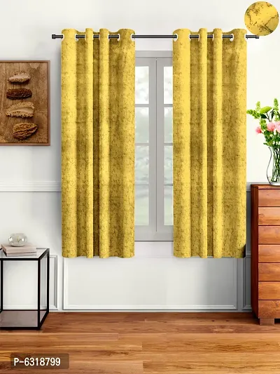 Designer Yellow Velvet Window Curtains - Pack Of 2-thumb0