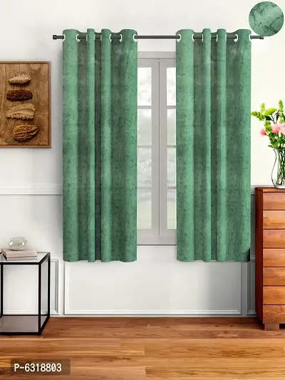 Designer Green Velvet Window Curtains - Pack Of 2