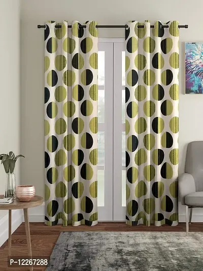 Cortina Door Drapes | Curtains for Home, Bedroom, Office Rooms | Balances Room Temperature | Polyester Fabric | Semi-Transparent | Polka Print Design | Pack of 2 | 7Ft | Green-thumb0