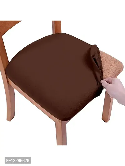 Cortina Plain Dining Chair Seat Covers | Stretchable Fabric | Polyester-Spandex Mix | Machine-Washable | 23 x 23 Inches | Wrinkle Resistant  Non-Slip | Cushion Protectors-thumb3