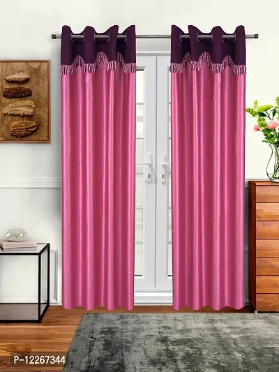 Cortina Door Drapes | Curtains for Home, Bedroom, Office Rooms | Balances Room Temperature | Polyester Fabric | Smooth  Durable | Plain | Pack of 2 | 7Ft | Pink 1