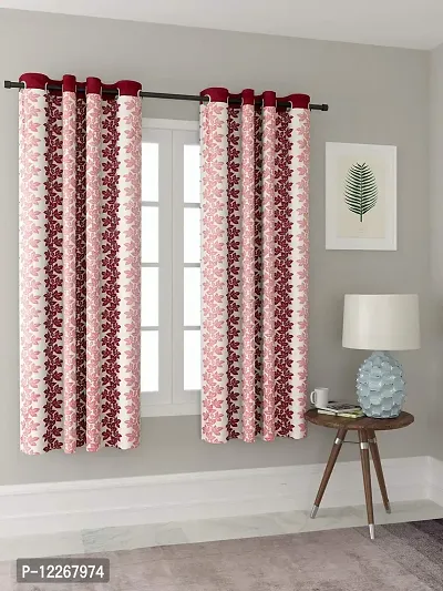 Cortina Polyester Fabric Eyelet Window Curtain (Maroon)-thumb0