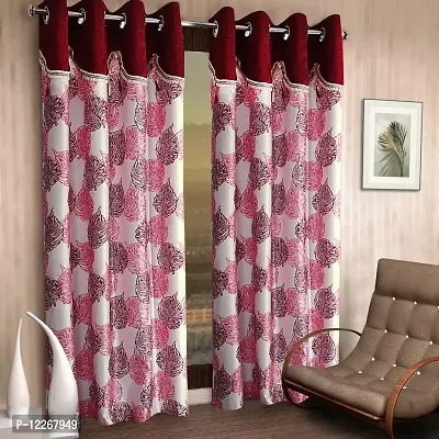 Cortina Durable & Stylish 100% Polyester Floral Print Frill Curtains ? with Metal Grommets ? Easy Fitting Over Door ? Bedroom Living Room Kids Room Hall Kitchen ? 7 Feet Set of 2 ? Maroon