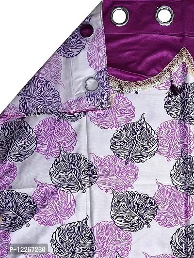 Cortina Polyester Floral Print Frill Curtain Set with Grommets Machine Washable ?Door Installation ?Bedroom Living Room Room Hall Kitchen Office ? 7 Ft Set of 2 ? Purple-thumb3