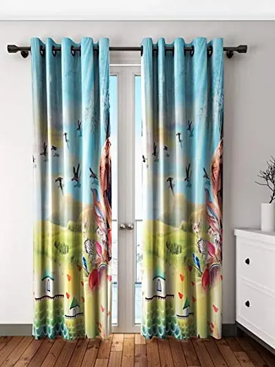 Cortina Single Pcs Curtains for Door, Print Polyester Door Curtains for Bedroom, Kitchen, Kids or Living Room - Light Blue (115 cm x 210 cm)