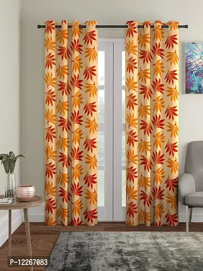 Cortina Leaf Design Long Door Drapes | Curtains for Home, Bedroom, Office Rooms | Balances Room Temperature | Polyester Fabric | Room-Darkening | Strechable | Pack of 2 | 9Ft | Orange