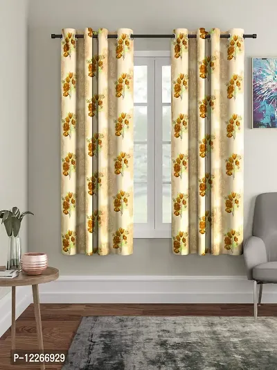 Cortina Latest Floral Printed Polyester Window Curtain for Bedroom, Living Room -Set of 2-5ft.