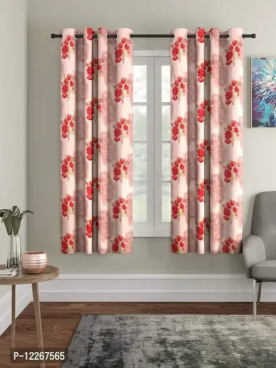 Cortina Latest Floral Printed Polyester Window Curtain for Bedroom, Living Room -Set of 2-5ft.-thumb0