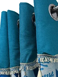 Cortina Floral Print Polyester Jhalar Pattern Curtains with Metal Eyelet ? Ready to Fit ? Reusable Fabric ? Bedroom Living Room Kids Room Hall Kitchen Office ? 7 Feet Set of 2 ? Blue-thumb1