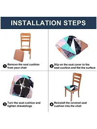 Cortina Dining Chair Cushion Covers | Polyester-Spandex Mix | Removable Seat Protectors | Abstract Digitally Printed | 23 x 23 Inches | Wrinkle Resistant  Non-Slip | Stretchy | Pack of 6 |Blue 8-thumb2