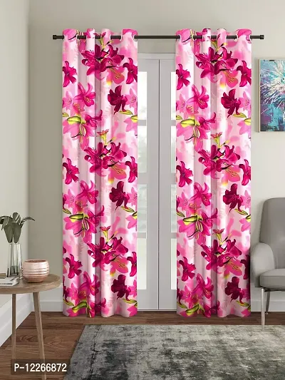 Cortina Latest Polyester Floral Printed Eyelet, Blackout Long Door Curtain for Bedroom, Living Room (9ft, Multicolour) - Set of 2