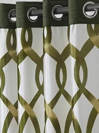 Cortina Polyester Fabric Eyelet Window Curtain, 5 Feet Fancy Printed Curtains for Your Living Room-Green (150 X 115 cm)-Pack of 2-thumb2