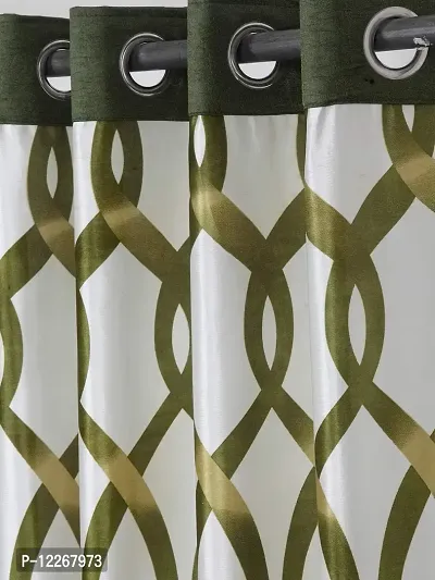 Cortina Polyester Fabric Eyelet Window Curtain, 5 Feet Fancy Printed Curtains for Your Living Room-Green (150 X 115 cm)-Pack of 2-thumb3