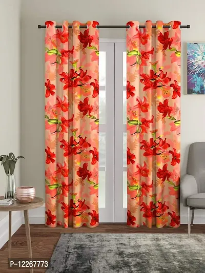Cortina Floral Printed Polyester Door Curtain for Bedroom (Set of 2, 7ft, Multicolour)-thumb0