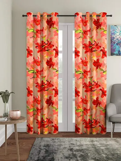 Cortina Floral Printed Polyester Door Curtain for Bedroom (Set of 2, 7ft, Multicolour)