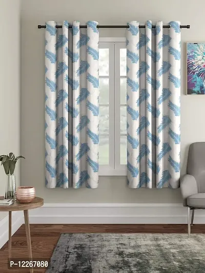 Cortina Leaf Design Window Curtain | Drapes for Home, Bedroom, Guest Rooms, Office Rooms | 5Ft | Balances Room Temperature | Streachable | Polyester | Room-Darkening | Pack of 2 | Blue 2-thumb0