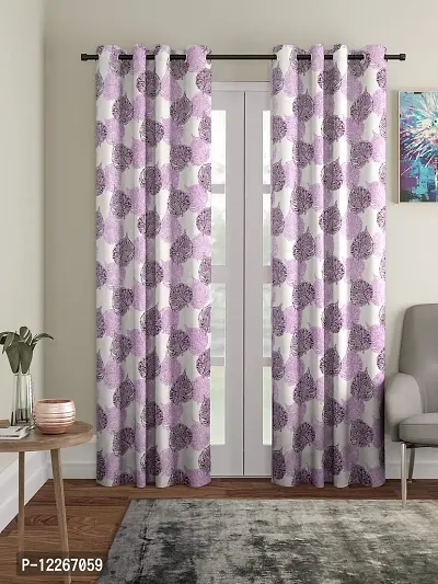 Cortina Door Drapes | Curtains for Home, Bedroom, Office Rooms | Balances Room Temperature | Polyester Fabric | Semi-Transparent | Floral Print Design | Pack of 2 | 7Ft | Purple