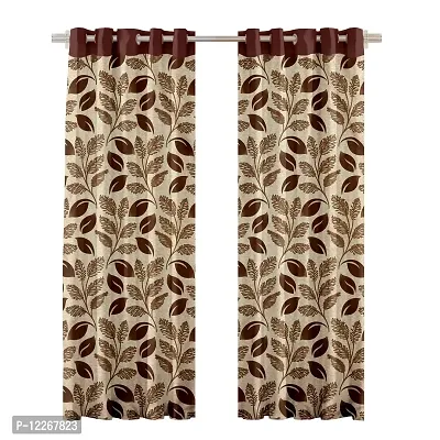 Cortina Modern Printed Polyester Eyelet Door Curtain Pack of 2 (Color : Brown) 9 Feet