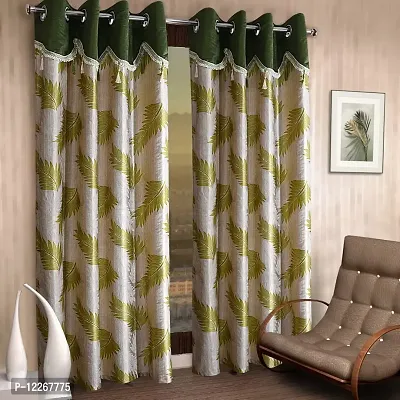 Cortina Durable & Stylish 100% Polyester Floral Jhalar Pattern Curtains ? Metal Grommets ? Easy Fitting Over Window ? Bedroom Living Room Kids Room Hall Kitchen ? 5 Ft Set of 2 ? Green 2?-thumb0