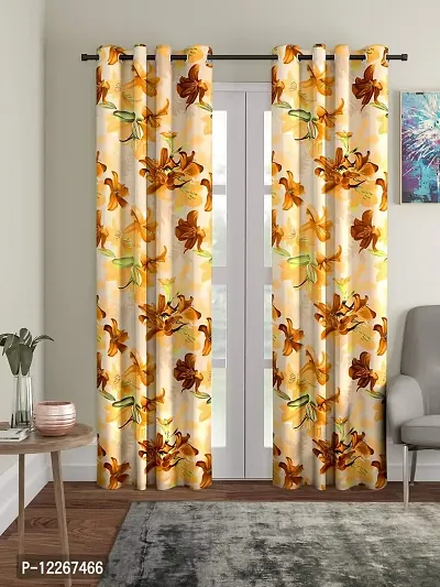 Cortina Latest Floral Printed Polyester Door Curtain for Bedroom, Living Room, Multicolour, 7ft, Set of 2-thumb0