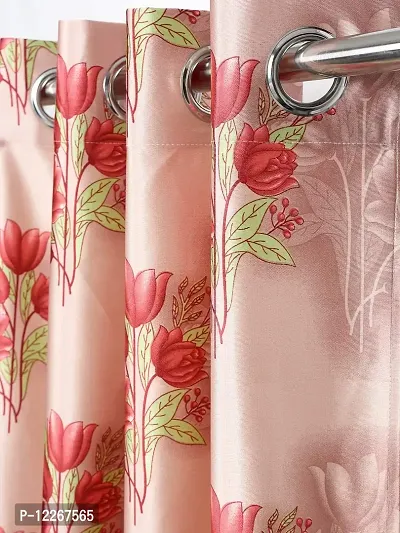 Cortina Latest Floral Printed Polyester Window Curtain for Bedroom, Living Room -Set of 2-5ft.-thumb2