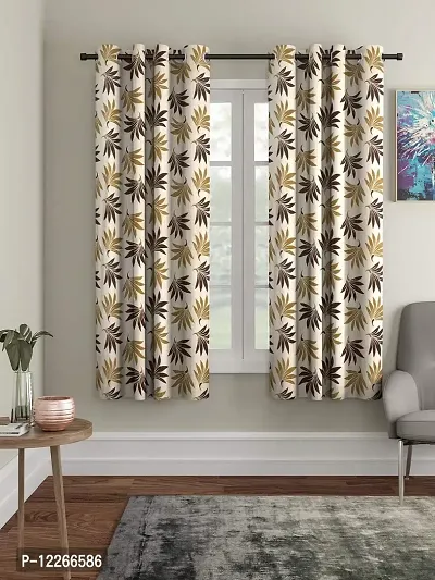 Cortina Leaf Print Window Curtain | Drapes for Home, Bedroom, Guest Rooms, Office Rooms | 5Ft | Balances Room Temperature | Streachable | Polyester | Room-Darkening | Pack of 2 | Brown 1-thumb0