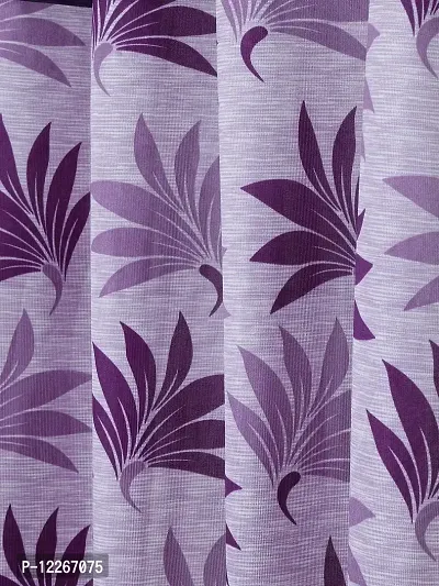 Cortina Leaf Print Long Door Drapes | Curtains for Home, Bedroom, Office Rooms | Balances Room Temperature | Polyester Fabric | Room-Darkening | Strechable | Pack of 2 | 9Ft | Purple-thumb3