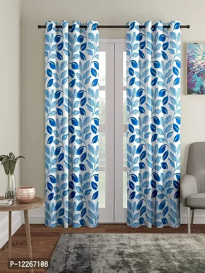 Cortina Leaf Design Long Door Drapes | Curtains for Home, Bedroom, Office Rooms | Balances Room Temperature | Polyester Fabric | Room-Darkening | Strechable | Pack of 2 | 9Ft | Blue 3