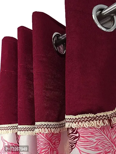 Cortina Durable & Stylish 100% Polyester Floral Print Frill Curtains ? with Metal Grommets ? Easy Fitting Over Door ? Bedroom Living Room Kids Room Hall Kitchen ? 7 Feet Set of 2 ? Maroon-thumb2