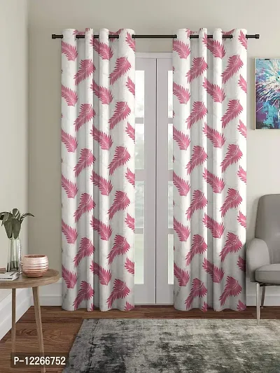 Cortina Leaf Design Long Door Drapes | Curtains for Home, Bedroom, Office Rooms | Balances Room Temperature | Polyester Fabric | Room-Darkening | Strechable | Pack of 2 | 9Ft | Pink 2