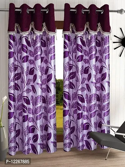 Cortina Polyester Floral Print Frill Curtain Set with Grommets Machine Washable ?Door Installation ?Bedroom Living Room Room Kitchen Office ? 7 Ft Set of 2 ? Purple 1-thumb0