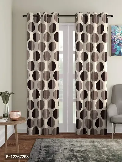 Cortina Polka Print Long Door Drapes | Curtains for Home, Bedroom, Office Rooms | Balances Room Temperature | Polyester Fabric | Room-Darkening | Strechable | Pack of 2 | 9Ft | Brown-thumb0