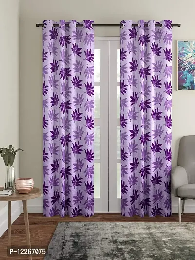 Cortina Leaf Print Long Door Drapes | Curtains for Home, Bedroom, Office Rooms | Balances Room Temperature | Polyester Fabric | Room-Darkening | Strechable | Pack of 2 | 9Ft | Purple-thumb0