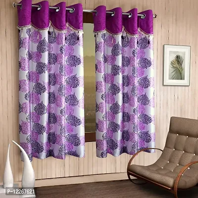 Cortina Polyester Ready to Use Leaf Print Eyelet Jhalar Pattern Curtains ? 5 Ft Set of 2 Washable ? Bedroom Living Room Kids Room Hall Office ? Sheer Curtains ? Purple