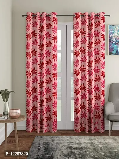 Cortina Leaf Print Long Door Drapes | Curtains for Home, Bedroom, Office Rooms | Balances Room Temperature | Polyester Fabric | Room-Darkening | Strechable | Pack of 2 | 9Ft | Pink 1