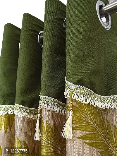 Cortina Durable & Stylish 100% Polyester Floral Jhalar Pattern Curtains ? Metal Grommets ? Easy Fitting Over Window ? Bedroom Living Room Kids Room Hall Kitchen ? 5 Ft Set of 2 ? Green 2?-thumb2