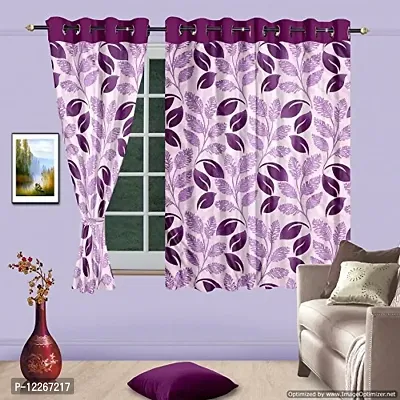 Cortina Floral Leaves Polyester Eyelet Pack of 2 Door Curtains, 7 Ft (84 Inches X 45 Inches), Purple