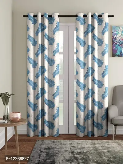 Cortina Leaf Design Long Door Drapes | Curtains for Home, Bedroom, Office Rooms | Balances Room Temperature | Polyester Fabric | Room-Darkening | Strechable | Pack of 2 | 9Ft | Blue 2