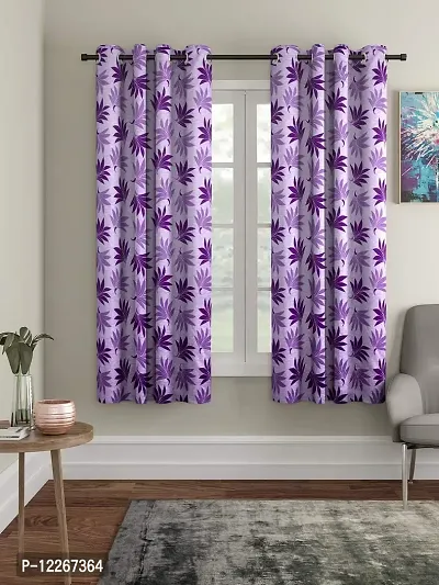 Cortina Leaf Print Window Curtain | Drapes for Home, Bedroom, Guest Rooms, Office Rooms | 5Ft | Balances Room Temperature | Streachable | Polyester | Room-Darkening | Pack of 2 | Purple