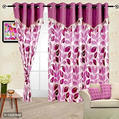 Cortina Drape Leaf Polyester Eyelet 1 Pc Door Curtain, 7 Ft (84 Inches X 45 Inches), Purple