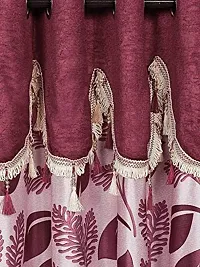 Cortina Polyester Decorative Eyelet Fitting Door Curtains, 1.6 Inch Gourment, Pack of 2 Printed Door Curtains for Bedroom, Kitchen, Kids or Living Room- Maroon (210 X 115 cm)-thumb1