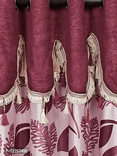 Cortina Polyester Decorative Eyelet Fitting Door Curtains, 1.6 Inch Gourment, Pack of 2 Printed Door Curtains for Bedroom, Kitchen, Kids or Living Room- Maroon (210 X 115 cm)-thumb2