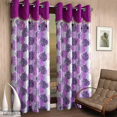 Cortina Polyester Floral Print Frill Curtain Set with Grommets Machine Washable ?Door Installation ?Bedroom Living Room Room Hall Kitchen Office ? 7 Ft Set of 2 ? Purple-thumb0