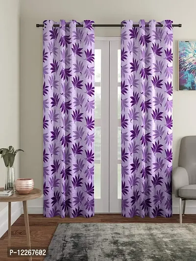 Cortina Door Drapes | Curtains for Home, Bedroom, Office Rooms | Balances Room Temperature | Polyester Fabric | Semi-Transparent | Leaf Print Design | Pack of 2 | 7Ft | Purple